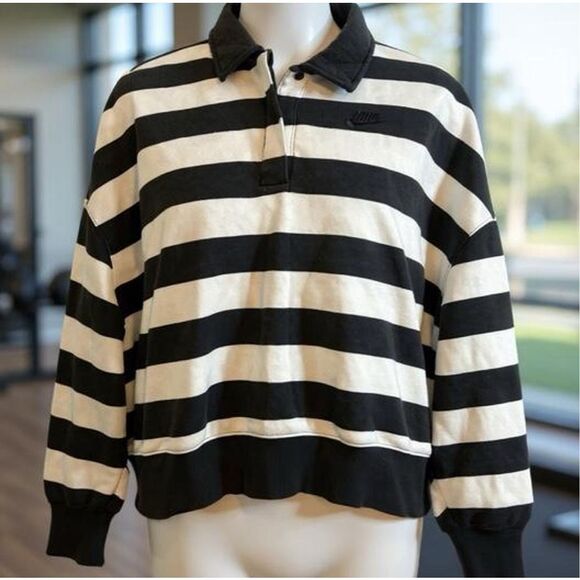 Nike Vintage Rugby Polo Sweatshirt Size XXL Oversized HTF Relaxed fit Black Whit - Picture 1 of 4